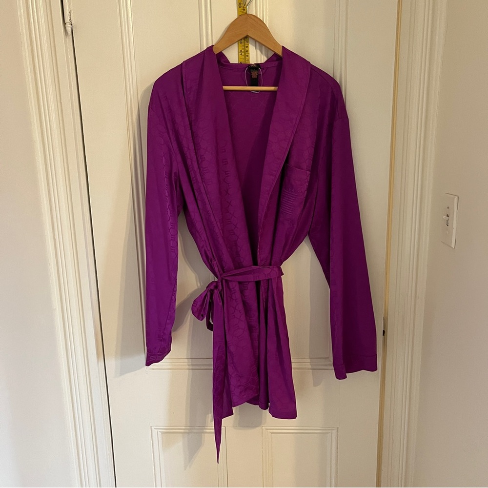 Savage X Fenty NWOT Purple Jacquard Monogram Satin Smoking Jacket Robe Sm